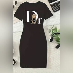 New Casual shirt sleeves Black Bear Graphic midi Dress size 3X 🌸🌸🌸 BG 08